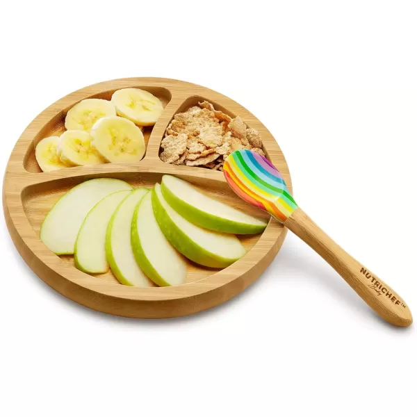 imageNutriChef Baby and Toddler plate  silicon suction 3 compartment Nontoxic Allnatural Bamboo Baby Food plate Rainbow