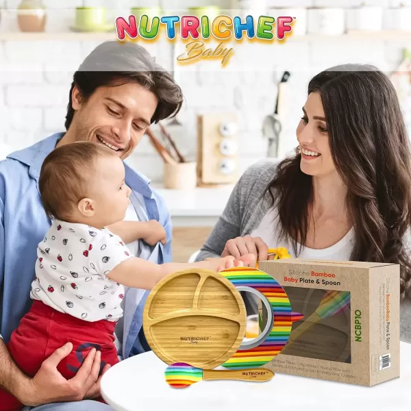 imageNutriChef Baby and Toddler plate  silicon suction 3 compartment Nontoxic Allnatural Bamboo Baby Food plate Rainbow