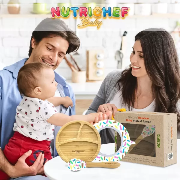 imageNutriChef Baby and Toddler plate  silicon suction 3 compartment Nontoxic Allnatural Bamboo Baby Food plate Sparkle