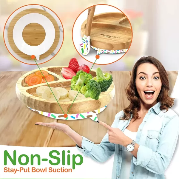 imageNutriChef Baby and Toddler plate  silicon suction 3 compartment Nontoxic Allnatural Bamboo Baby Food plate Sparkle