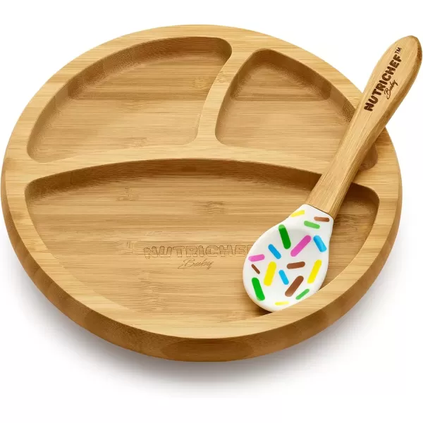 imageNutriChef Baby and Toddler plate  silicon suction 3 compartment Nontoxic Allnatural Bamboo Baby Food plate Sparkle