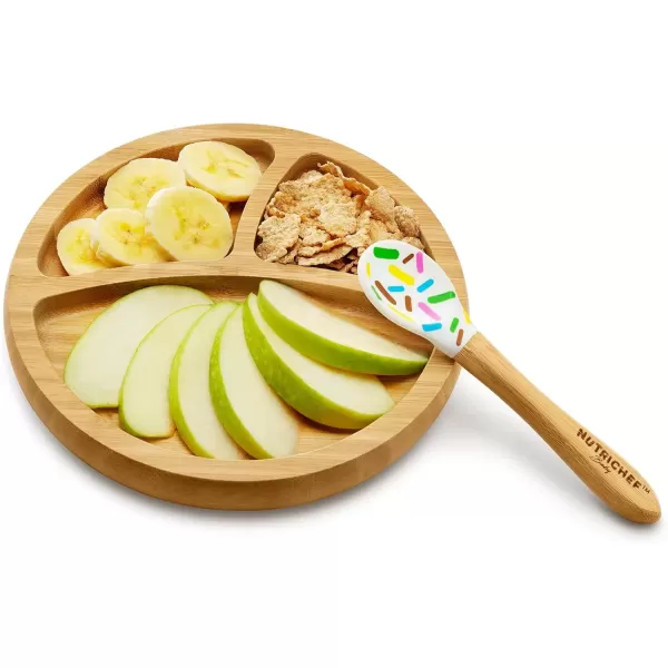 imageNutriChef Baby and Toddler plate  silicon suction 3 compartment Nontoxic Allnatural Bamboo Baby Food plate Sparkle