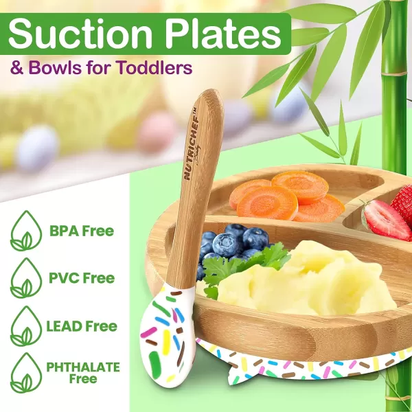 imageNutriChef Baby and Toddler plate  silicon suction 3 compartment Nontoxic Allnatural Bamboo Baby Food plate Sparkle