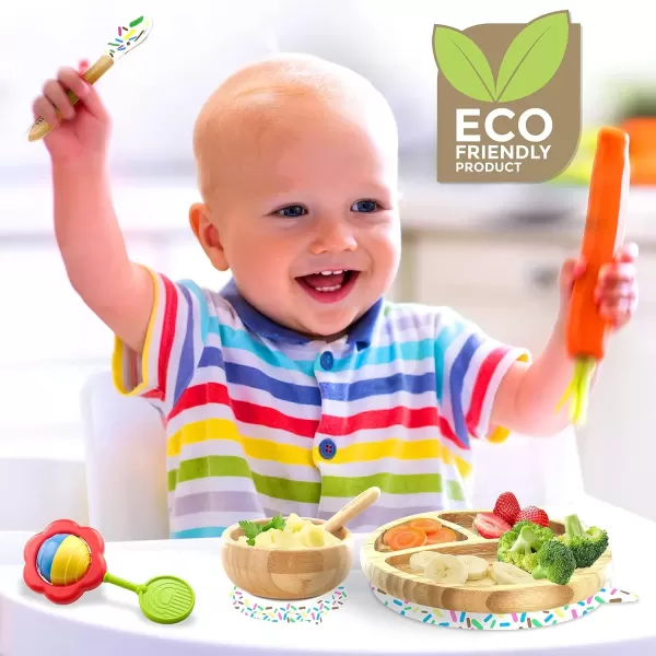 imageNutriChef Baby and Toddler plate  silicon suction 3 compartment Nontoxic Allnatural Bamboo Baby Food plate Sparkle