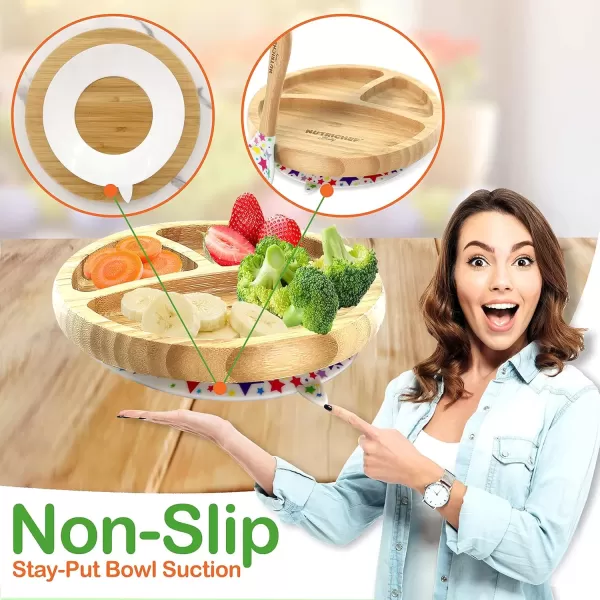 imageNutriChef Baby and Toddler plate  silicon suction 3 compartment Nontoxic Allnatural Bamboo Baby Food plate Stars