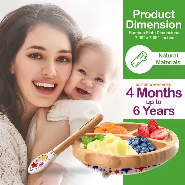 imageNutriChef Baby and Toddler plate  silicon suction 3 compartment Nontoxic Allnatural Bamboo Baby Food plate Stars