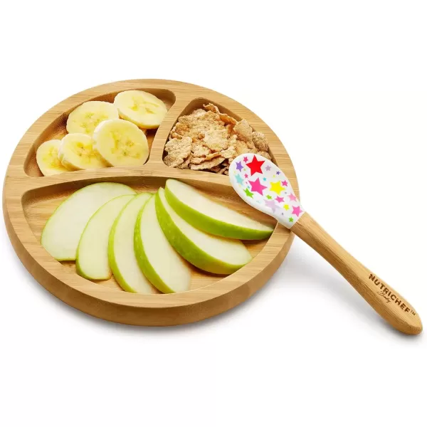 imageNutriChef Baby and Toddler plate  silicon suction 3 compartment Nontoxic Allnatural Bamboo Baby Food plate Stars
