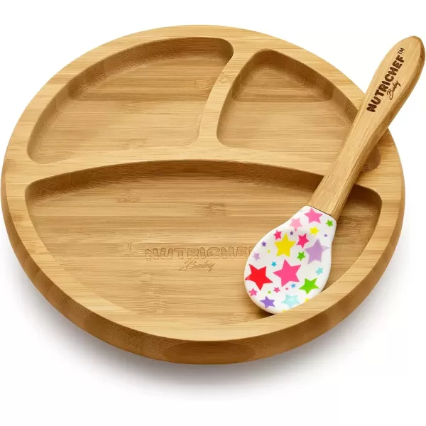 imageNutriChef Baby and Toddler plate  silicon suction 3 compartment Nontoxic Allnatural Bamboo Baby Food plate Stars