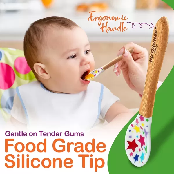 imageNutriChef Baby and Toddler plate  silicon suction 3 compartment Nontoxic Allnatural Bamboo Baby Food plate Stars