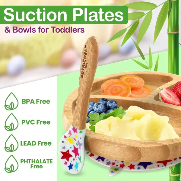imageNutriChef Baby and Toddler plate  silicon suction 3 compartment Nontoxic Allnatural Bamboo Baby Food plate Stars