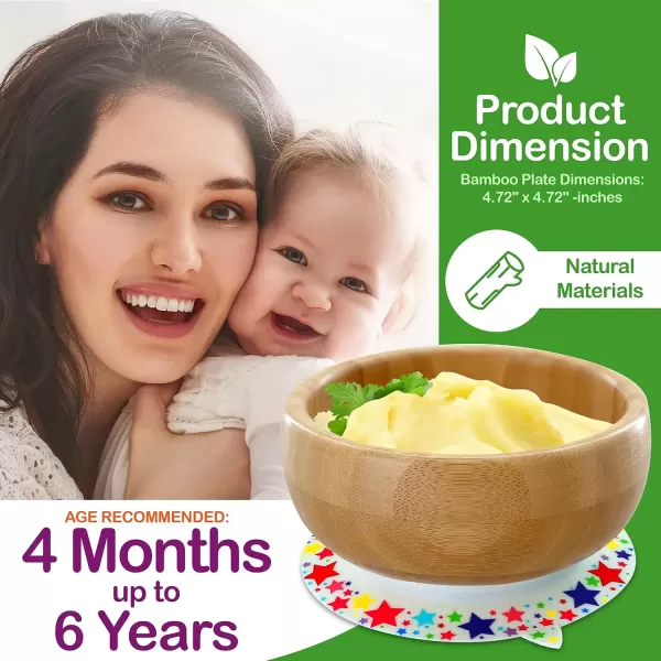 imageNutriChef Bamboo Baby Feeding Bowl  Wooden Infant Toddler Dish and Spoon Set wSilicone Suction Base for Stay Put Eating For Children Aged 472 Months Star Bowl