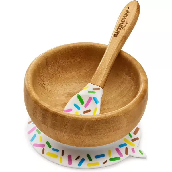 imageNutriChef Bamboo Baby Feeding Bowl  Wooden Infant Toddler Dish and Spoon Set wSilicone Suction Base for Stay Put Eating For Children Aged 472 Months Sparkle