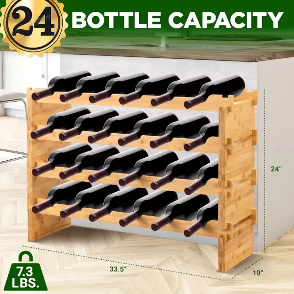 imageNutriChef Bamboo Modular Wine Rack for Magnum Size Wine Bottles 4 Diameter  24 Bottle 4Tier 2 Cross Compatible Stackable Wine Rack Systems