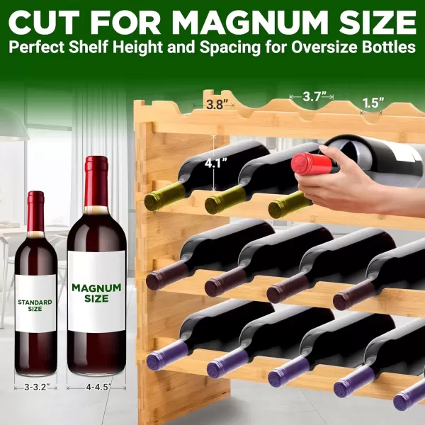 imageNutriChef Bamboo Modular Wine Rack for Magnum Size Wine Bottles 4 Diameter  24 Bottle 4Tier 2 Cross Compatible Stackable Wine Rack Systems