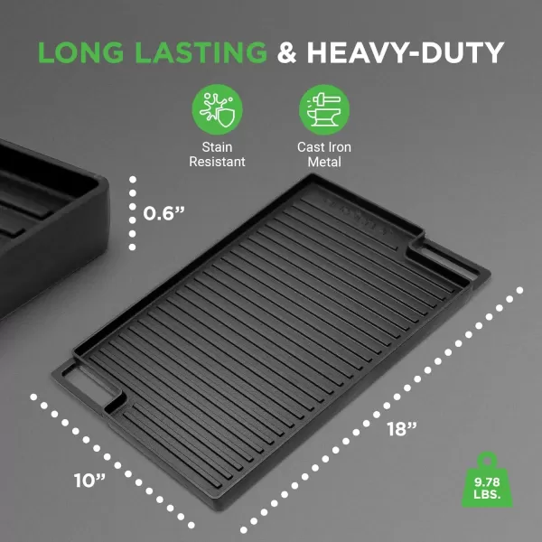 imageNutriChef Cast Iron Reversible Grill Plate  18 Inch Flat ampamp Ridged Skillet Griddle Pan Fits Two Burners for Gas Electric Ceramic Stovetops with Silicone Oven MittBlack