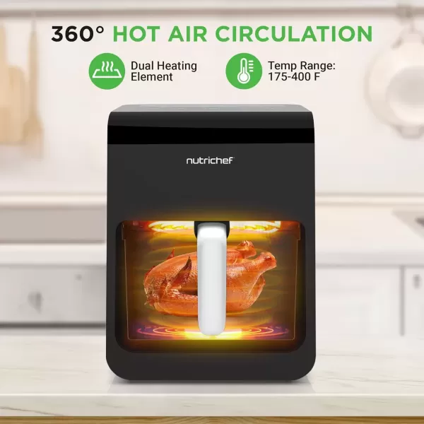 imageNutriChef Double Basket Air Fryer 88 QT Family Size Oil Free Digital Cooker with Transparent Window 91 Preset Cooking Options 360 Hot Air Circulation Technology 44 QTs per Basket Black63 QT