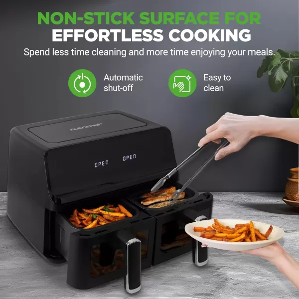 imageNutriChef Double Basket Air Fryer 88 QT Family Size Oil Free Digital Cooker with Transparent Window 91 Preset Cooking Options 360 Hot Air Circulation Technology 44 QTs per Basket Black88 QT
