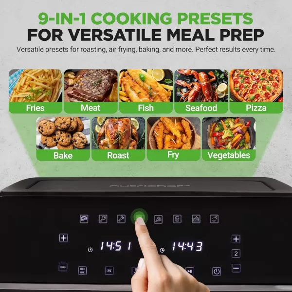 imageNutriChef Double Basket Air Fryer 88 QT Family Size Oil Free Digital Cooker with Transparent Window 91 Preset Cooking Options 360 Hot Air Circulation Technology 44 QTs per Basket Black88 QT