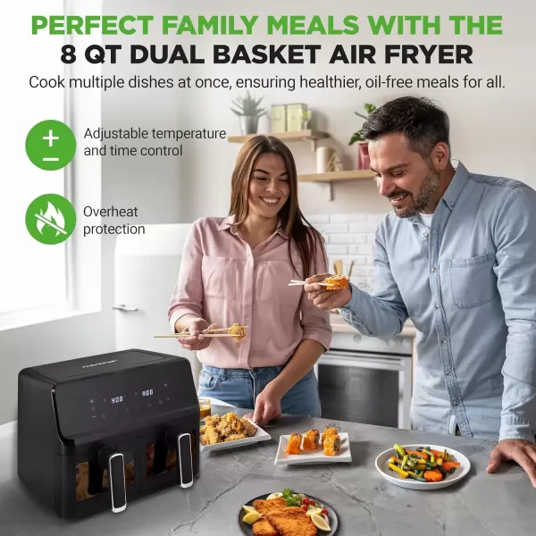 imageNutriChef Double Basket Air Fryer 88 QT Family Size Oil Free Digital Cooker with Transparent Window 91 Preset Cooking Options 360 Hot Air Circulation Technology 44 QTs per Basket Black88 QT