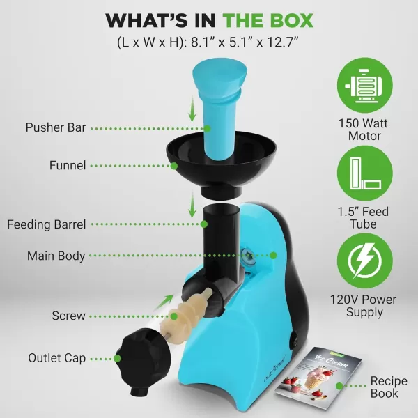 imageNutriChef Electric Frozen Fruit Dessert Maker  Fruit Sorbet Machine  Make Ice Cream Dessert Gelato Smoothies Slushies ampamp Frozen Yogurt  Includes Food Plunger ampamp Recipe Book  Blue