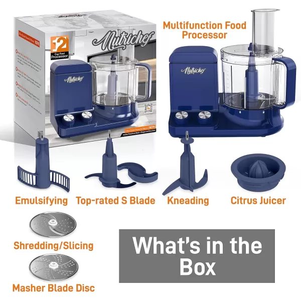 imageNutriChef Food Processor 2 Liter Capacity  Multipurpose ampamp Ultra Quiet Powerful Motor  Includes 6 Attachment Blades  12 Cup Capacity  PreSet Speed For Easy Use  Black Chrome ampamp Space GrayRoyal Blue