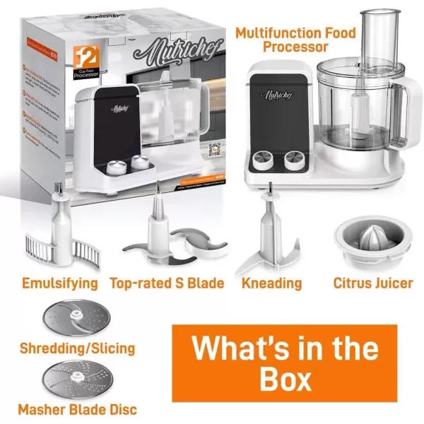 imageNutriChef Food Processor 2 Liter Capacity  Multipurpose ampamp Ultra Quiet Powerful Motor  Includes 6 Attachment Blades  12 Cup Capacity  PreSet Speed For Easy Use  Black Chrome ampamp Space GrayDay White