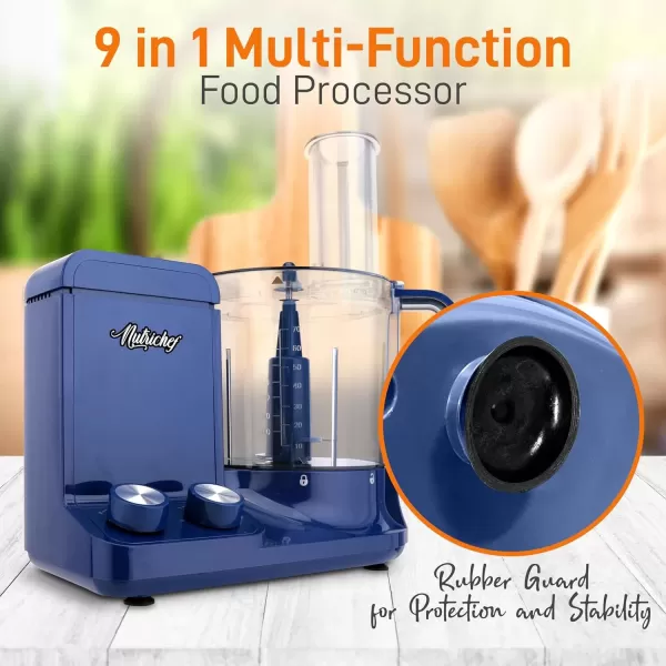 imageNutriChef Food Processor 2 Liter Capacity  Multipurpose ampamp Ultra Quiet Powerful Motor  Includes 6 Attachment Blades  12 Cup Capacity  PreSet Speed For Easy Use  Black Chrome ampamp Space GrayBlue