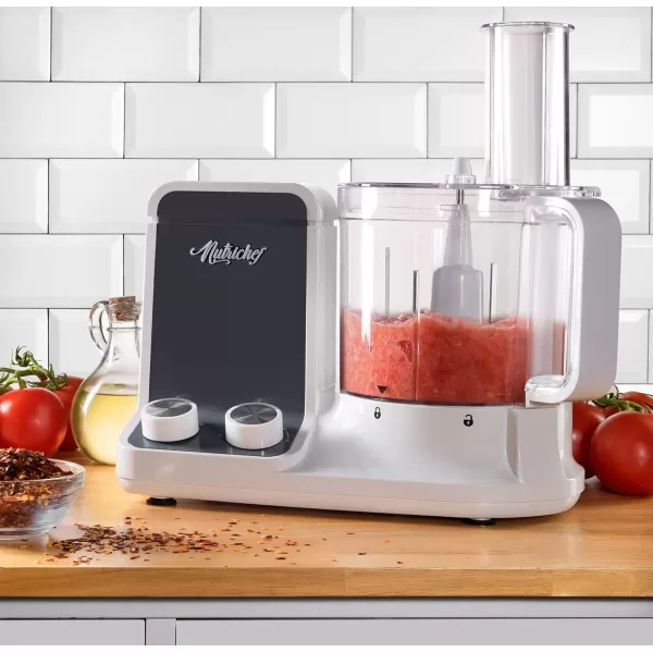 imageNutriChef Food Processor 2 Liter Capacity  Multipurpose ampamp Ultra Quiet Powerful Motor  Includes 6 Attachment Blades  12 Cup Capacity  PreSet Speed For Easy Use  Black Chrome ampamp Space GrayDay White