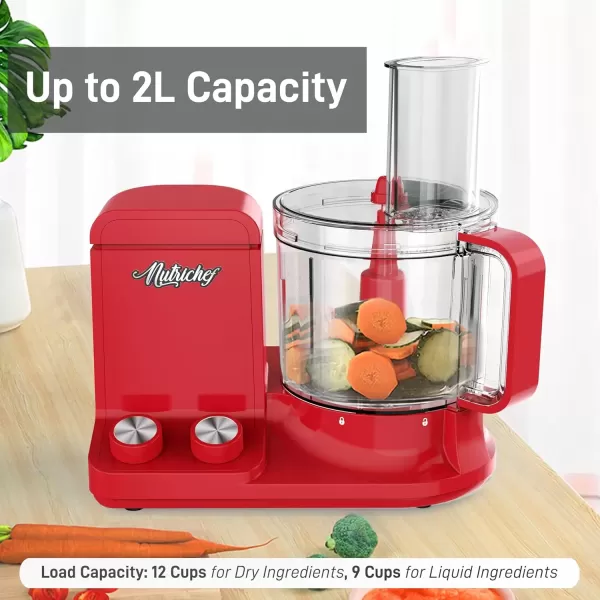 imageNutriChef Food Processor 2 Liter Capacity  Multipurpose ampamp Ultra Quiet Powerful Motor  Includes 6 Attachment Blades  12 Cup Capacity  PreSet Speed For Easy Use  Black Chrome ampamp Space GrayRed