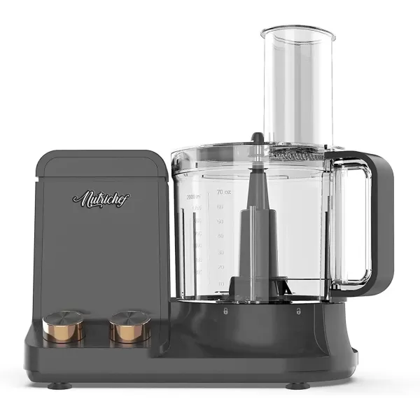 imageNutriChef Food Processor 2 Liter Capacity  Multipurpose ampamp Ultra Quiet Powerful Motor  Includes 6 Attachment Blades  12 Cup Capacity  PreSet Speed For Easy Use  Black Chrome ampamp Space GraySpace Gray