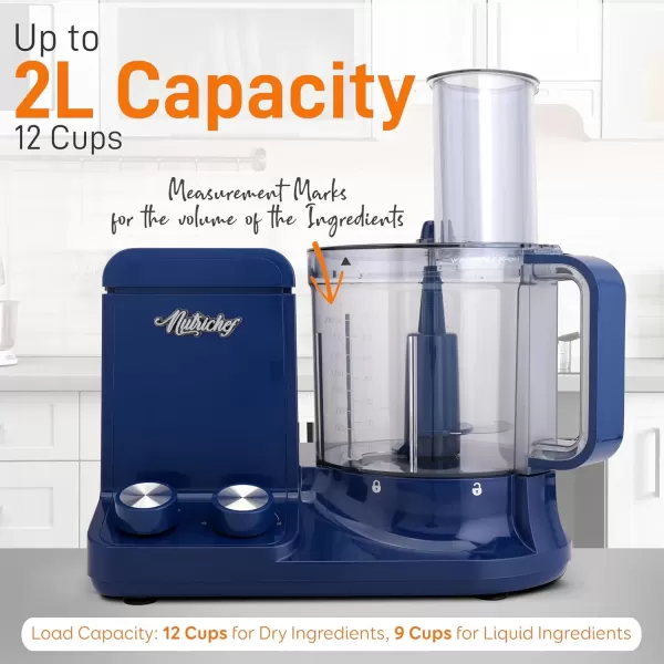 imageNutriChef Food Processor 2 Liter Capacity  Multipurpose ampamp Ultra Quiet Powerful Motor  Includes 6 Attachment Blades  12 Cup Capacity  PreSet Speed For Easy Use  Black Chrome ampamp Space GrayBlue