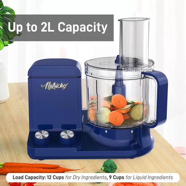 imageNutriChef Food Processor 2 Liter Capacity  Multipurpose ampamp Ultra Quiet Powerful Motor  Includes 6 Attachment Blades  12 Cup Capacity  PreSet Speed For Easy Use  Black Chrome ampamp Space GrayRoyal Blue