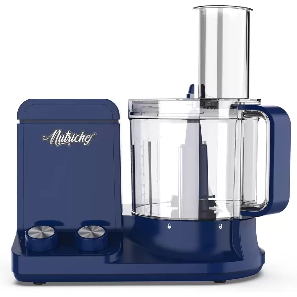 imageNutriChef Food Processor 2 Liter Capacity  Multipurpose ampamp Ultra Quiet Powerful Motor  Includes 6 Attachment Blades  12 Cup Capacity  PreSet Speed For Easy Use  Black Chrome ampamp Space GrayRoyal Blue
