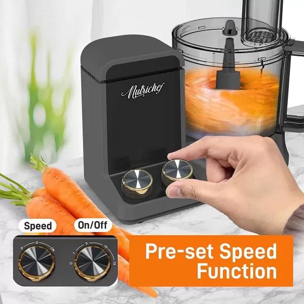 imageNutriChef Food Processor 2 Liter Capacity  Multipurpose ampamp Ultra Quiet Powerful Motor  Includes 6 Attachment Blades  12 Cup Capacity  PreSet Speed For Easy Use  Black Chrome ampamp Space GraySpace Gray