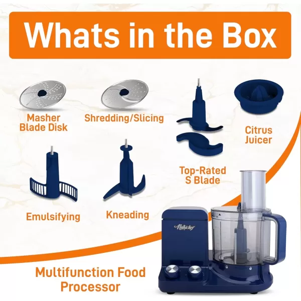 imageNutriChef Food Processor 2 Liter Capacity  Multipurpose ampamp Ultra Quiet Powerful Motor  Includes 6 Attachment Blades  12 Cup Capacity  PreSet Speed For Easy Use  Black Chrome ampamp Space GrayBlue