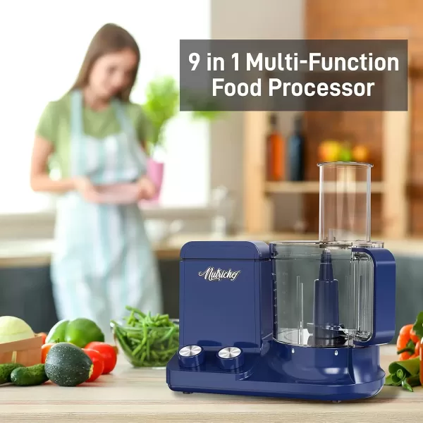 imageNutriChef Food Processor 2 Liter Capacity  Multipurpose ampamp Ultra Quiet Powerful Motor  Includes 6 Attachment Blades  12 Cup Capacity  PreSet Speed For Easy Use  Black Chrome ampamp Space GrayRoyal Blue