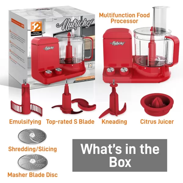 imageNutriChef Food Processor 2 Liter Capacity  Multipurpose ampamp Ultra Quiet Powerful Motor  Includes 6 Attachment Blades  12 Cup Capacity  PreSet Speed For Easy Use  Black Chrome ampamp Space GrayRed