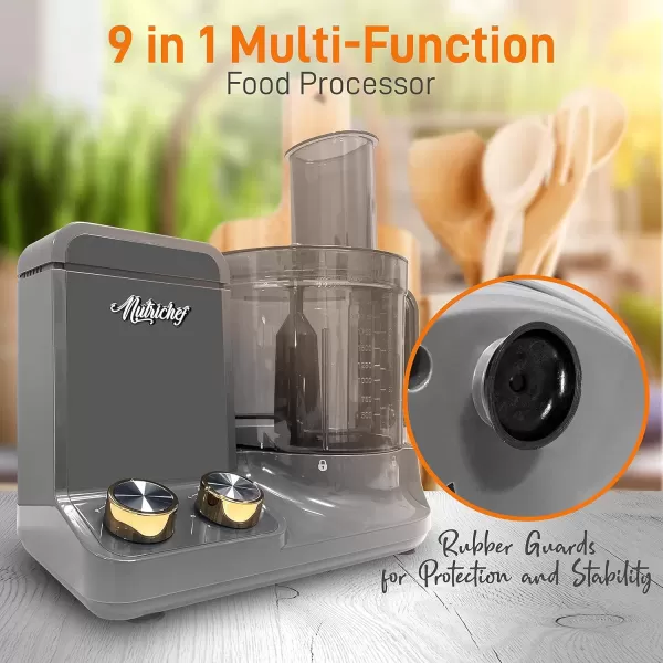imageNutriChef Food Processor 2 Liter Capacity  Multipurpose ampamp Ultra Quiet Powerful Motor  Includes 6 Attachment Blades  12 Cup Capacity  PreSet Speed For Easy Use  Black Chrome ampamp Space GrayGray