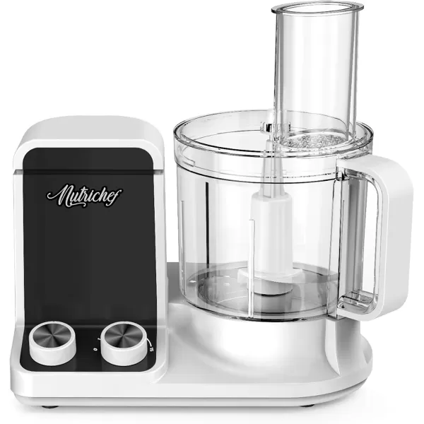 imageNutriChef Food Processor 2 Liter Capacity  Multipurpose ampamp Ultra Quiet Powerful Motor  Includes 6 Attachment Blades  12 Cup Capacity  PreSet Speed For Easy Use  Black Chrome ampamp Space GrayWhite