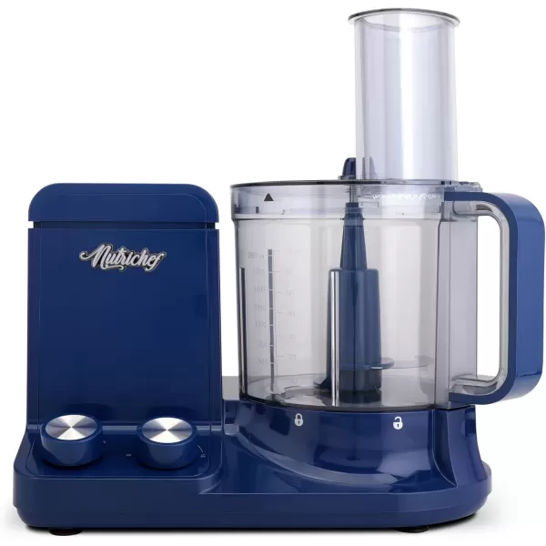 imageNutriChef Food Processor 2 Liter Capacity  Multipurpose ampamp Ultra Quiet Powerful Motor  Includes 6 Attachment Blades  12 Cup Capacity  PreSet Speed For Easy Use  Black Chrome ampamp Space GrayBlue