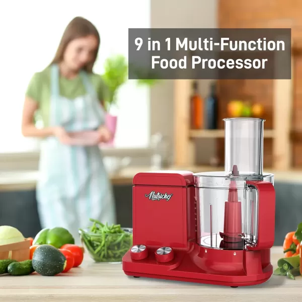 imageNutriChef Food Processor 2 Liter Capacity  Multipurpose ampamp Ultra Quiet Powerful Motor  Includes 6 Attachment Blades  12 Cup Capacity  PreSet Speed For Easy Use  Black Chrome ampamp Space GrayRed