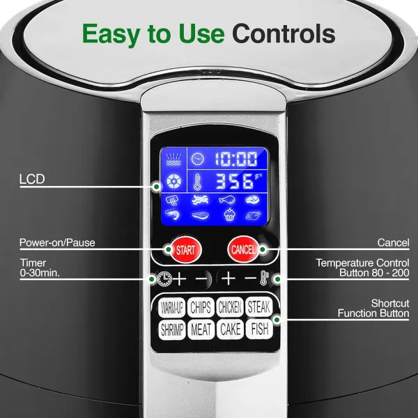 imageNutriChef Hot Air Fryer Oven  wDigital Display Electric Big 37 Qt Capacity Stainless Steel Kitchen Oilless Convection Power Multi Cooker wBasket Pan  Use for Baking Grill  Black One Size
