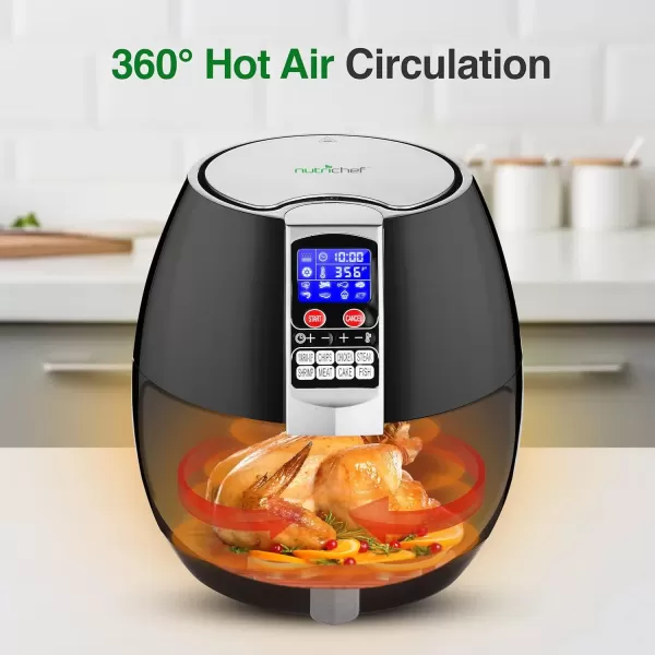imageNutriChef Hot Air Fryer Oven  wDigital Display Electric Big 37 Qt Capacity Stainless Steel Kitchen Oilless Convection Power Multi Cooker wBasket Pan  Use for Baking Grill  Black One Size