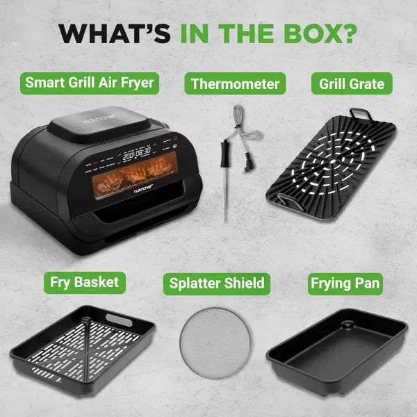imageNutriChef Indoor Smokeless Grill  Smart Grill ampamp Air Fryer with 7 Cooking Functions  6L Capacity  Includes Smart Thermometer  Precise Temperature Control  NonStick Removable Grill Plates