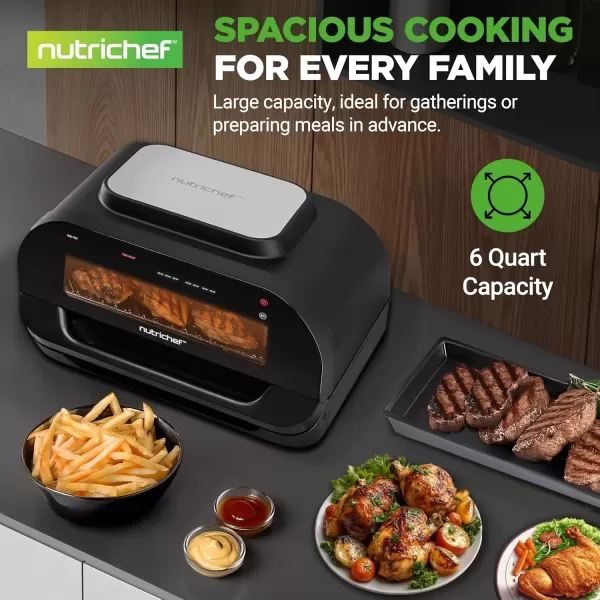 imageNutriChef Indoor Smokeless Grill  Smart Grill ampamp Air Fryer with 7 Cooking Functions  6L Capacity  Includes Smart Thermometer  Precise Temperature Control  NonStick Removable Grill Plates