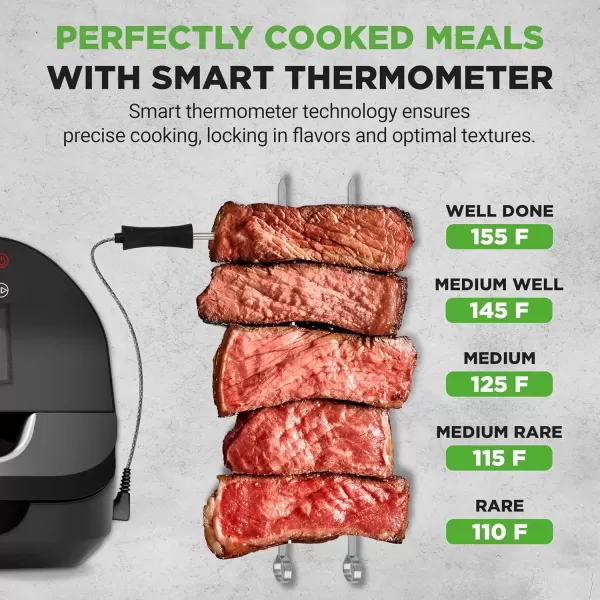 imageNutriChef Indoor Smokeless Grill  Smart Grill ampamp Air Fryer with 7 Cooking Functions  6L Capacity  Includes Smart Thermometer  Precise Temperature Control  NonStick Removable Grill Plates