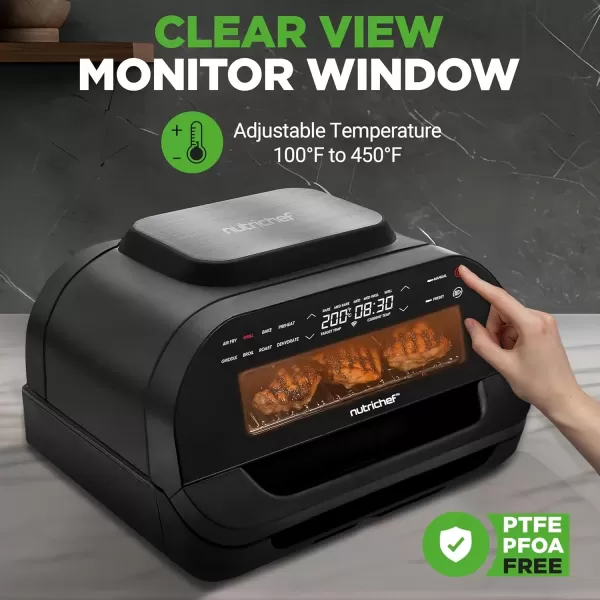 imageNutriChef Indoor Smokeless Grill  Smart Grill ampamp Air Fryer with 7 Cooking Functions  6L Capacity  Includes Smart Thermometer  Precise Temperature Control  NonStick Removable Grill Plates