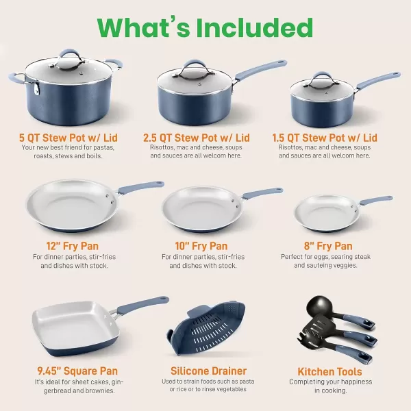 imageNutriChef Kitchenware Pots ampamp Pans Set  Highqualified Basic Kitchen Cookware Set NonStick 20Piece SetBlue