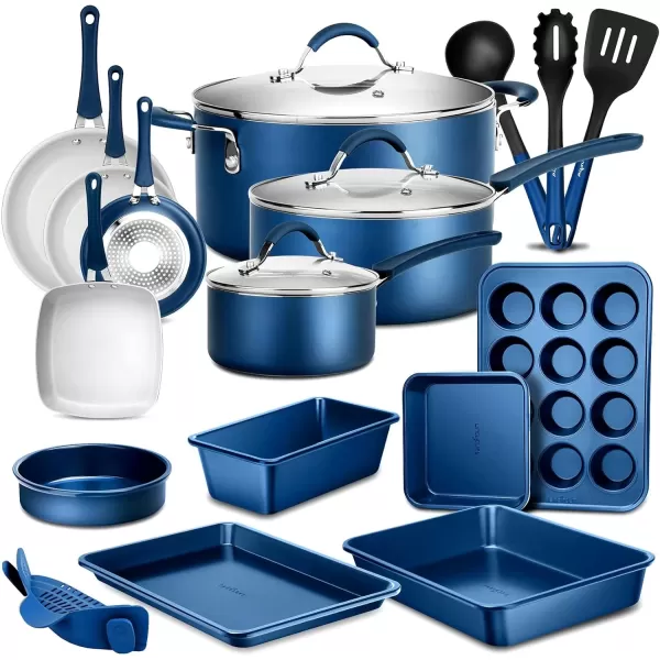 imageNutriChef Kitchenware Pots ampamp Pans Set  Highqualified Basic Kitchen Cookware Set NonStick 20Piece SetBlue