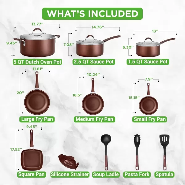 imageNutriChef Kitchenware Pots ampamp Pans Set  Highqualified Basic Kitchen Cookware Set NonStick 20Piece SetBrown